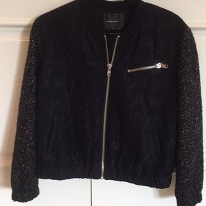 Bomber style jacket with boucle and lace